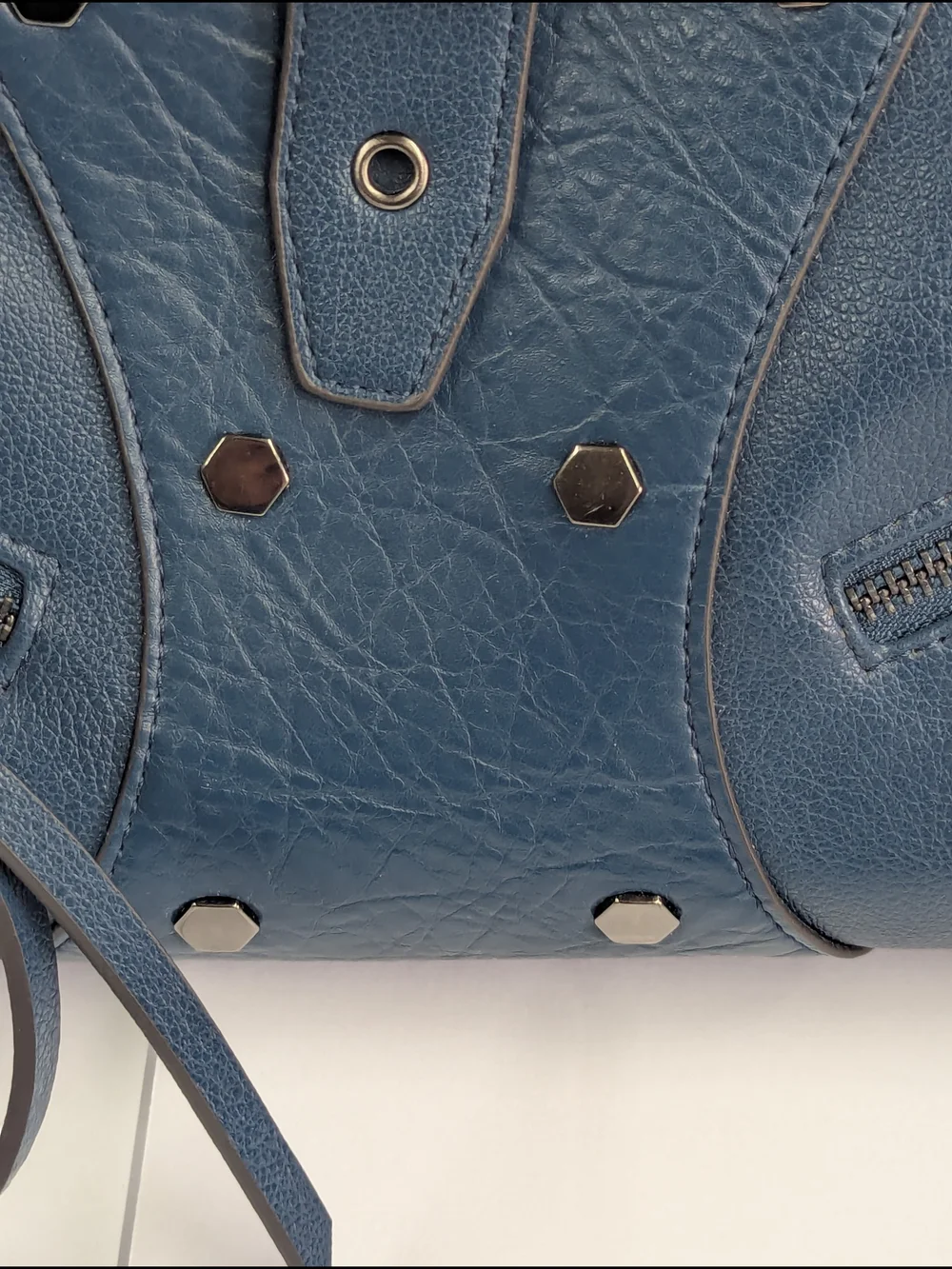 Jessica Simpson Blue Leather Satchel Studded Moto Bag Crossbody Shoulder Purse